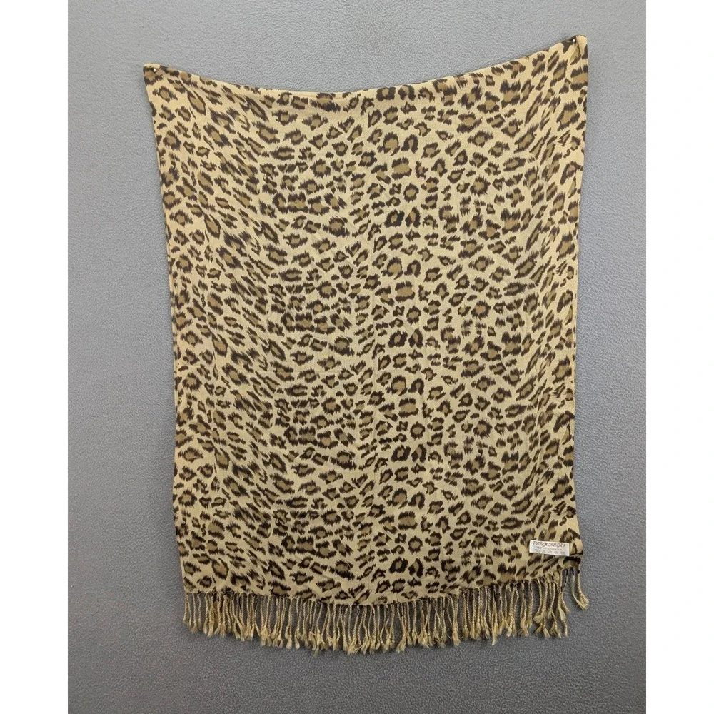 Pashmina Leopard Print Scarf Animal Print Shawl Wrap Fringed Tan Brown 66